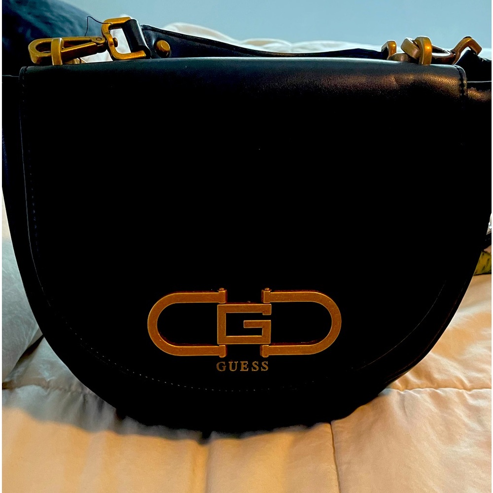 Guess black purse with gold tone hardware